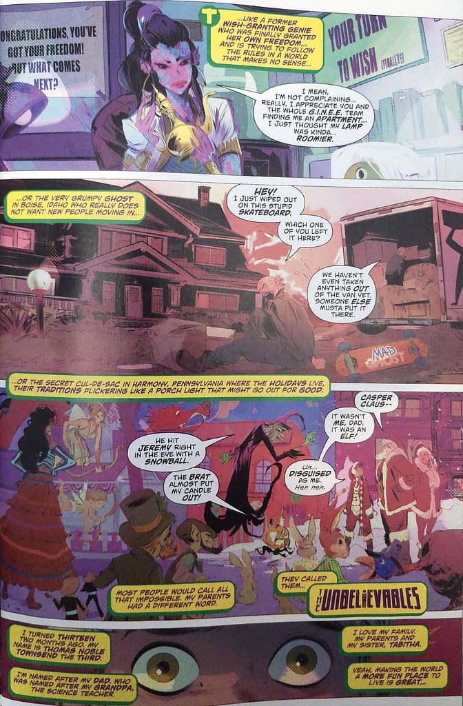 Lore setup page introducing The Unbelievables shared comic universe, featured in this The Trillion Dollar Kid review.
